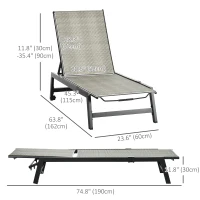 Outsunny Outdoor Rattan Wicker Patio Lounger Chair Sun Lounger w/ 5-Position Backrest and Wheels for Garden, Poolside, Grey(m-3)