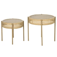 Outsunny Wicker Patio Table Set, Slatted Metal Top, Dia. 23.2"/19.3", Brown(m-1)