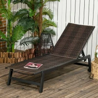 Outsunny Outdoor Rattan Wicker Patio Lounger Chair Sun Lounger w/ 5-Position Backrest and Wheels for Garden, Poolside, Brown(m-1)