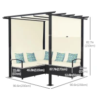 Outsunny Outdoor Rattan Wicker Patio Furniture Sofa Set with Retractable Canopy Pergola for Deck, Pool, Garden, Beige(m-3)