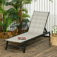 Outsunny Outdoor Rattan Wicker Patio Lounger Chair Sun Lounger w/ 5-Position Backrest and Wheels for Garden, Poolside, Grey(m-1)