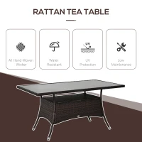 Outsunny Garden Dining Table, Patio Rattan Dining Table with Glass Top, Storage Shelf for Yard, 59" x 34" x 29", Brown(m-4)