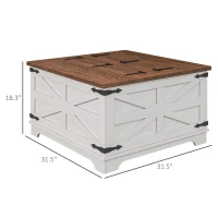 HOMCOM Farmhouse Coffee Table, Square Center Table with Flip-top Lids, Hidden Storage Compartment, White(m-3)