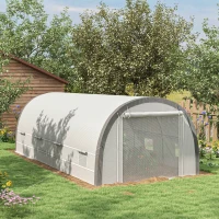 Outsunny Walk-in Tunnel Greenhouse with Upgraded Structure, Mesh Door and Windows, Warm Tent Plant House, White(m-2)