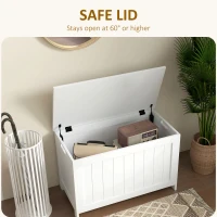 HOMCOM 29.9" Storage Trunk w/ 2 Safety Hinges, Wooden Storage Bench w/ Side Handles, Storage Chest for Playroom, White(m-4)