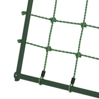 Outsunny Metal Swing Set for Backyard with 1 Saucer Swing, Basketball Hoop, 1 Seat, 1 Swing Glider, Climbing Net and Steps(m-9)