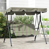 Outsunny 3-Seat Outdoor Patio Swing Chair w/ Cushion, Steel Frame Stand, Adjustable Tilt Canopy for Patio, Garden, Beige & Green(m-8)