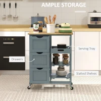 HOMCOM Rolling Kitchen Cart, Kitchen Island with Wood Top, Shelves & Drawers for Dining Area, Gray(m-4)