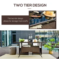 Outsunny Garden Dining Table, Patio Rattan Dining Table with Glass Top, Storage Shelf for Yard, 59" x 34" x 29", Brown(m-7)