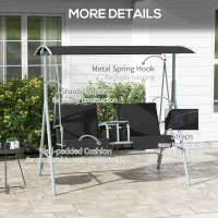 Outsunny 2-Seater Outdoor Porch Swing with Adjustable Canopy and Table, Patio Swing Chair for Garden, Poolside, Backyard, Black(m-6)