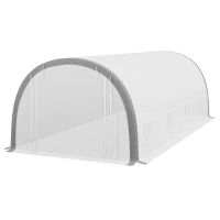 Outsunny Walk-in Tunnel Greenhouse with Upgraded Structure, Mesh Door and Windows, Warm Tent Plant House, White(m-1)