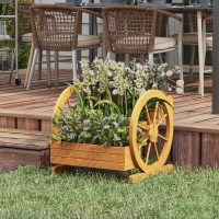 Outsunny Wooden Wagon Planter Box, 3-Tier Raised Garden Bed, for Vegetables Flowers Herbs, 24" x 24" x 22"