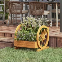 Outsunny Wooden Wagon Planter Box, 3-Tier Raised Garden Bed, for Vegetables Flowers Herbs, 24" x 24" x 22"(m-1)