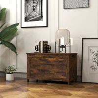 HOMCOM 29.9" Storage Trunk w/ 2 Safety Hinges, Wooden Storage Bench w/ Side Handles, Storage Chest for Playroom, Rustic Brown(m-8)