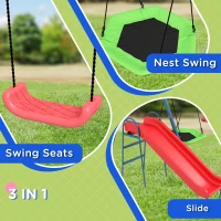 Outsunny Metal Swing Set for Backyard, 3 in 1 Design with 1 Nest Swing, 2 Seats, 1 Slide, Holds Up to 352 lbs. for Ages 3-8(m-5)