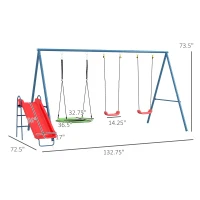 Outsunny Metal Swing Set for Backyard, 3 in 1 Design with 1 Nest Swing, 2 Seats, 1 Slide, Holds Up to 352 lbs. for Ages 3-8(m-3)