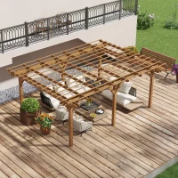 Outsunny 12' x 16' Outdoor Pergola Grape Trellis, Wood Gazebo for Climbing Plants at Garden, Patio, Backyard, Deck, Brown(m-7)