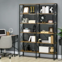 HOMCOM Book Shelf with Steel Frame, 5-tier Bookcase for Living Room, Home Office, 53.25" x 11.75" x 76", Rustic Brown(m-2)