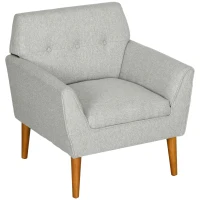 HOMCOM Traditional Accent Chair, Button Tufted Armchair with Wood Legs for Living Room, Bedroom, Light Gray(m-1)