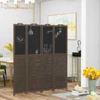 HOMCOM Wooden Room Divider with Blackboard, 4 Panel Folding Privacy Screen for Home Office, 5.5', Walnut Brown(m-2)