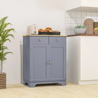 HOMCOM Kitchen Storage Cabinet, Sideboard Floor Cupboard with Solid Wood Top, Adjustable Shelf, and 2 Drawers, Gray(m-8)