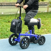 HOMCOM Adjustable Steerable Knee Walker, Foldable Knee Scooter with Rubber Wheels, Dual Brake, Crutch Alternative, Blue(m-1)