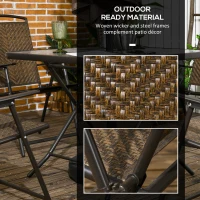 Outsunny 5 Pieces Patio Table and Chairs, Foldable Wicker Outdoor Dining Table Set with Umbrella Hole, Dark Brown(m-7)