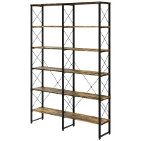 HOMCOM Book Shelf with Steel Frame, 5-tier Bookcase for Living Room, Home Office, 53.25" x 11.75" x 76", Rustic Brown(m-1)