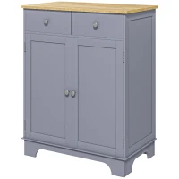 HOMCOM Kitchen Storage Cabinet, Sideboard Floor Cupboard with Solid Wood Top, Adjustable Shelf, and 2 Drawers, Gray(m-1)