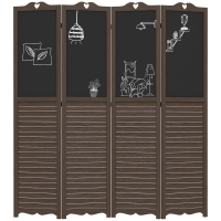 HOMCOM Wooden Room Divider with Blackboard, 4 Panel Folding Privacy Screen for Home Office, 5.5', Walnut Brown