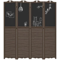 HOMCOM Wooden Room Divider with Blackboard, 4 Panel Folding Privacy Screen for Home Office, 5.5', Walnut Brown(m-1)