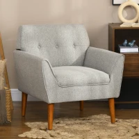 HOMCOM Traditional Accent Chair, Button Tufted Armchair with Wood Legs for Living Room, Bedroom, Light Gray(m-2)