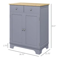 HOMCOM Kitchen Storage Cabinet, Sideboard Floor Cupboard with Solid Wood Top, Adjustable Shelf, and 2 Drawers, Gray(m-3)