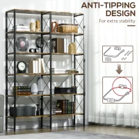 HOMCOM Book Shelf with Steel Frame, 5-tier Bookcase for Living Room, Home Office, 53.25" x 11.75" x 76", Rustic Brown(m-5)