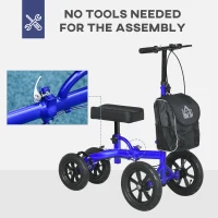 HOMCOM Adjustable Steerable Knee Walker, Foldable Knee Scooter with Rubber Wheels, Dual Brake, Crutch Alternative, Blue(m-7)