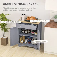 HOMCOM Kitchen Storage Cabinet, Sideboard Floor Cupboard with Solid Wood Top, Adjustable Shelf, and 2 Drawers, Gray(m-4)