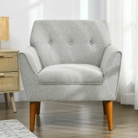 HOMCOM Traditional Accent Chair, Button Tufted Armchair with Wood Legs for Living Room, Bedroom, Light Gray(m-7)