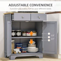 HOMCOM Kitchen Storage Cabinet, Sideboard Floor Cupboard with Solid Wood Top, Adjustable Shelf, and 2 Drawers, Gray(m-6)