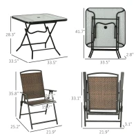 Outsunny 5 Pieces Patio Table and Chairs, Foldable Wicker Outdoor Dining Table Set with Umbrella Hole, Dark Brown(m-3)