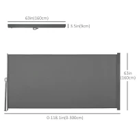 Outsunny Patio Outdoor Folding Retractable Side Awning Privacy Screen with Resistance to UV Rays & Wind, 118" x 63", Light Grey(m-3)