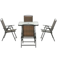 Outsunny 5 Pieces Patio Table and Chairs, Foldable Wicker Outdoor Dining Table Set with Umbrella Hole, Dark Brown(m-1)