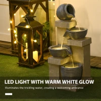 Outsunny 4-Tiered Outdoor Jar and Bowls Water Fountain with LED Lights, Adjustable Flow, 26.4-inch Resin Waterfall Fountain(m-4)