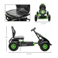 Aosom Ergonomic Pedal Go Kart Kids Ride-on Toy with Tough, Wear-Resistant Tread for Boys & Girls, Ages 5-12, Green(m-3)