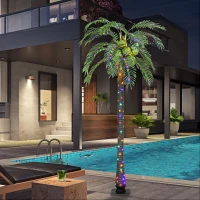 Outsunny 7' Artificial Light Up Palm Tree Lighted Tropical Fake Tree with Remote 280 Lights 5 Coconuts for Outdoor Indoor Green(m-2)