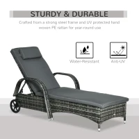 Outsunny 2 Piece Reclining Chaise Lounge Chairs, Outdoor Rattan Sun Longers with Cushion, Wheels for Poolside, Patio, Mixed Gray(m-4)