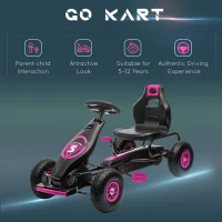 Aosom Ergonomic Pedal Go Kart Kids Ride-on Toy with Tough, Wear-Resistant Tread for Boys & Girls, Ages 5-12, Pink(m-8)