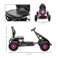 Aosom Ergonomic Pedal Go Kart Kids Ride-on Toy with Tough, Wear-Resistant Tread for Boys & Girls, Ages 5-12, Pink(m-3)
