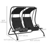 Outsunny 2-Seater Outdoor Porch Swing with Canopy, Patio Swing Chair for Garden, Poolside, Backyard, Black(m-3)