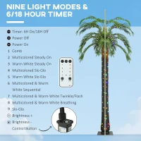 Outsunny 7' Artificial Light Up Palm Tree Lighted Tropical Fake Tree with Remote 280 Lights 5 Coconuts for Outdoor Indoor Green(m-4)