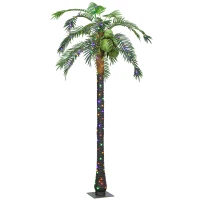 Outsunny 7' Artificial Light Up Palm Tree Lighted Tropical Fake Tree with Remote 280 Lights 5 Coconuts for Outdoor Indoor Green(m-1)
